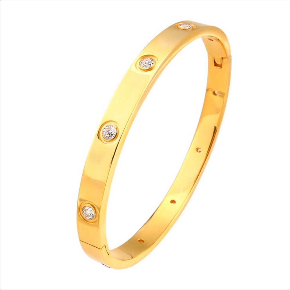 Gold Color with rhinestones Stainless Steel bangle